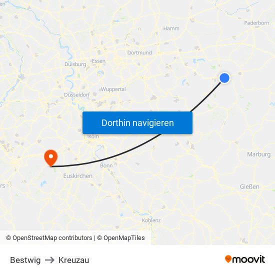 Bestwig to Kreuzau map