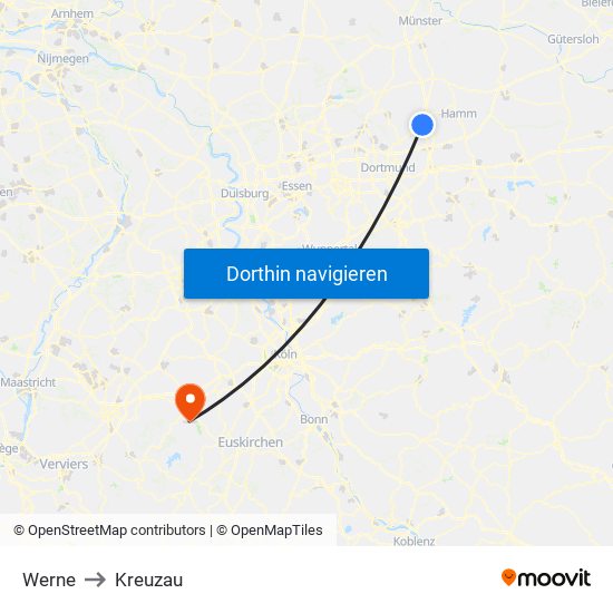 Werne to Kreuzau map