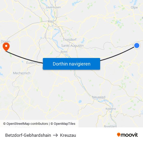 Betzdorf-Gebhardshain to Kreuzau map