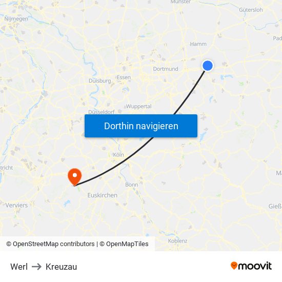 Werl to Kreuzau map