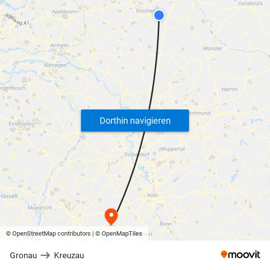 Gronau to Kreuzau map