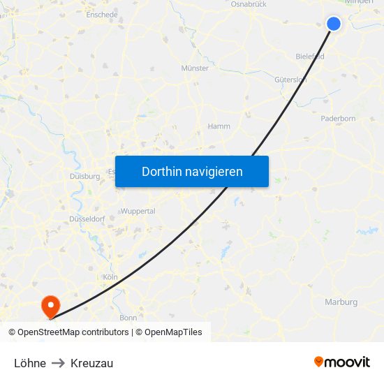 Löhne to Kreuzau map