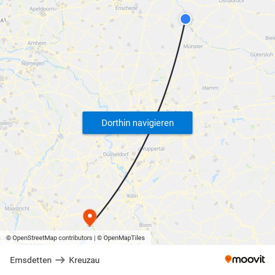 Emsdetten to Kreuzau map