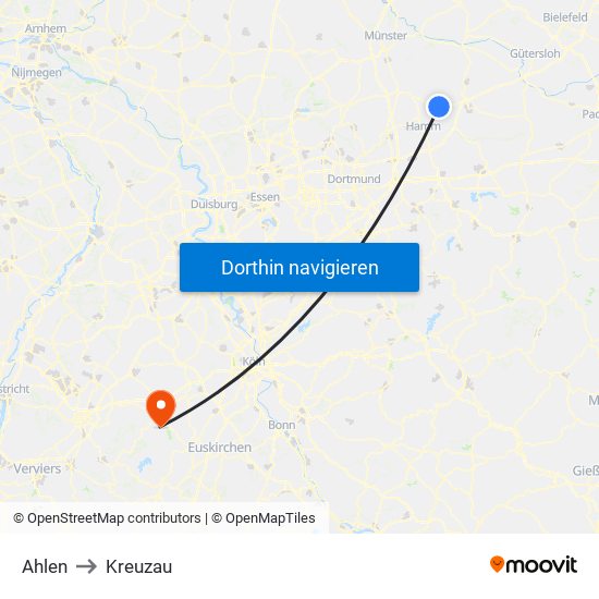 Ahlen to Kreuzau map