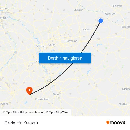 Oelde to Kreuzau map