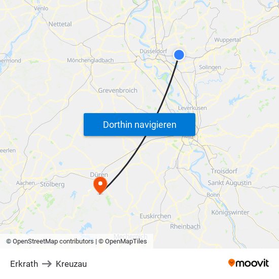 Erkrath to Kreuzau map