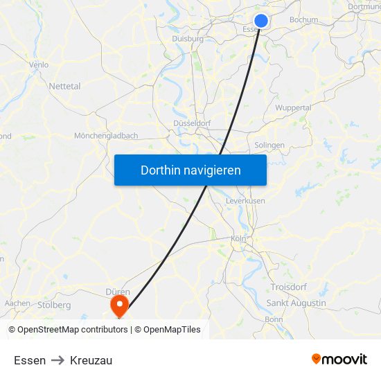 Essen to Kreuzau map