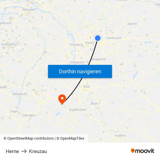 Herne to Kreuzau map