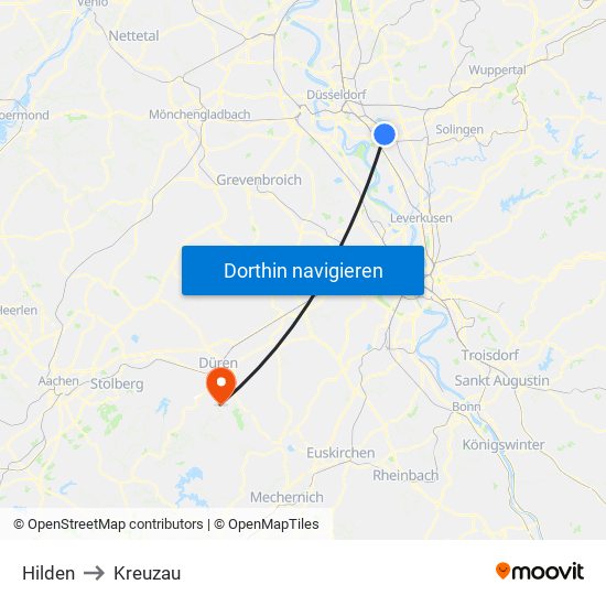 Hilden to Kreuzau map