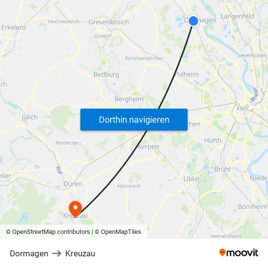 Dormagen to Kreuzau map