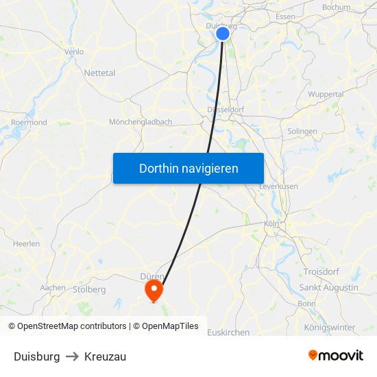 Duisburg to Kreuzau map