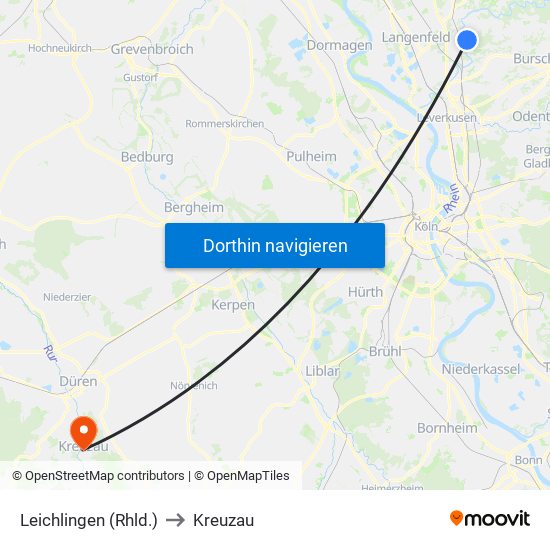 Leichlingen (Rhld.) to Kreuzau map