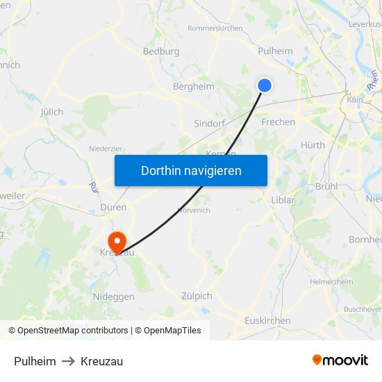 Pulheim to Kreuzau map