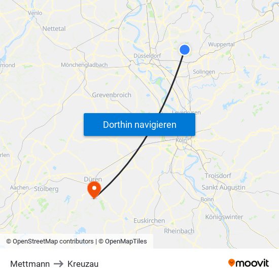 Mettmann to Kreuzau map