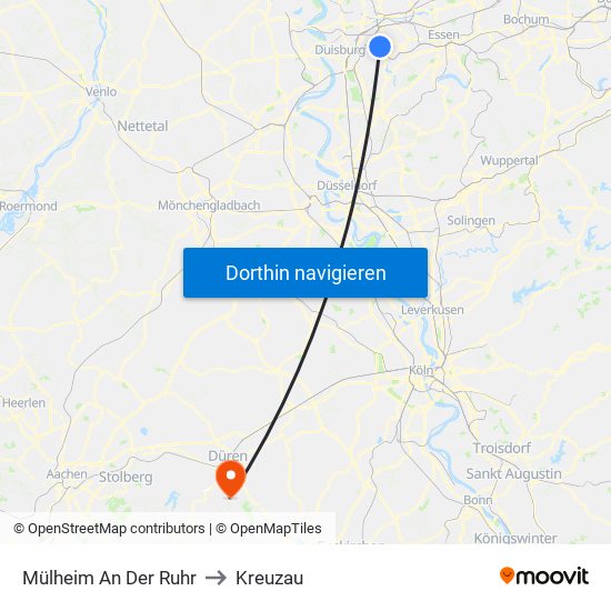 Mülheim An Der Ruhr to Kreuzau map