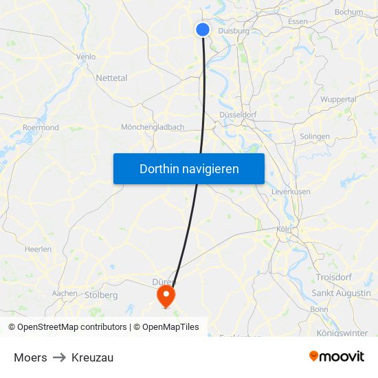 Moers to Kreuzau map