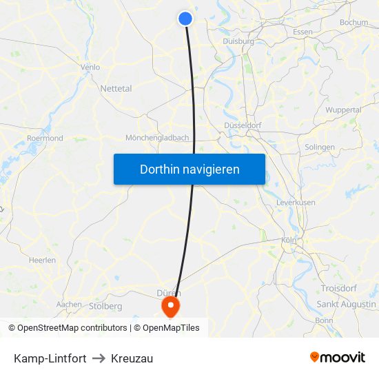 Kamp-Lintfort to Kreuzau map