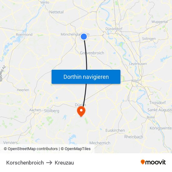 Korschenbroich to Kreuzau map