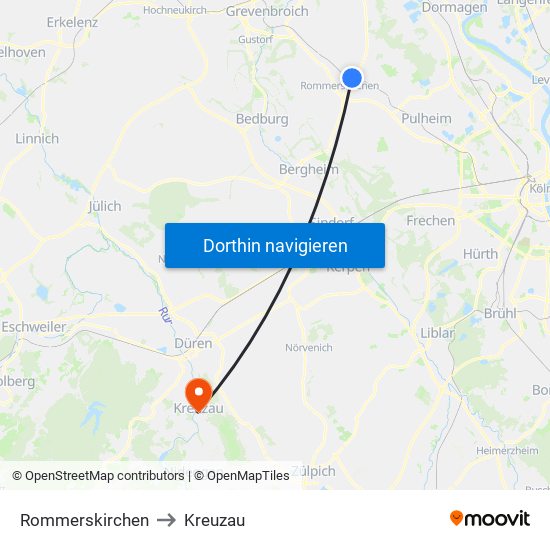 Rommerskirchen to Kreuzau map