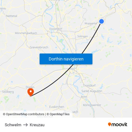 Schwelm to Kreuzau map