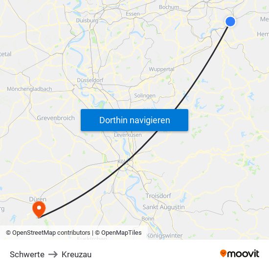 Schwerte to Kreuzau map