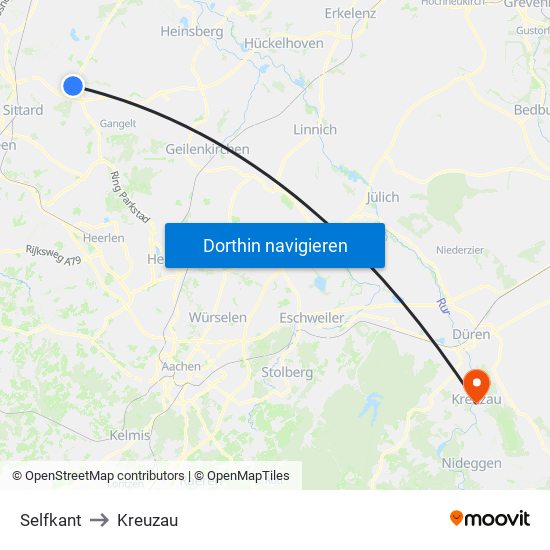 Selfkant to Kreuzau map