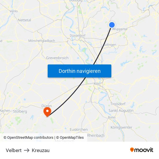 Velbert to Kreuzau map