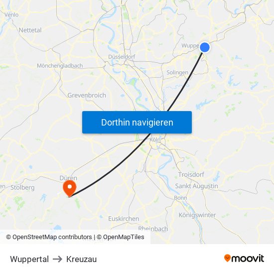 Wuppertal to Kreuzau map