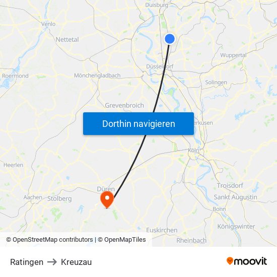 Ratingen to Kreuzau map