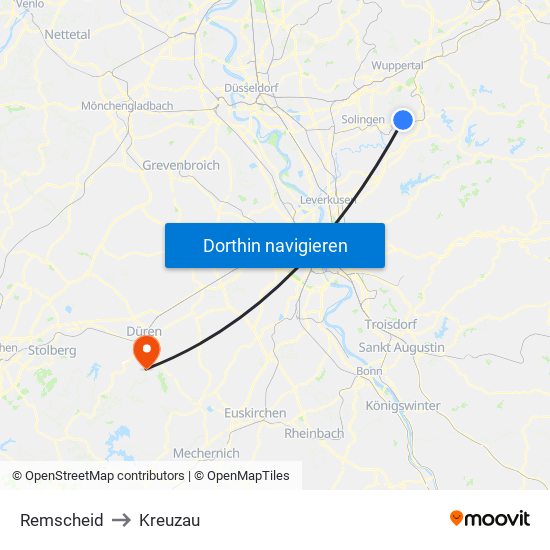 Remscheid to Kreuzau map