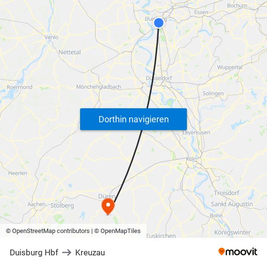 Duisburg Hbf to Kreuzau map