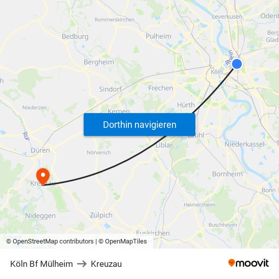 Köln Bf Mülheim to Kreuzau map