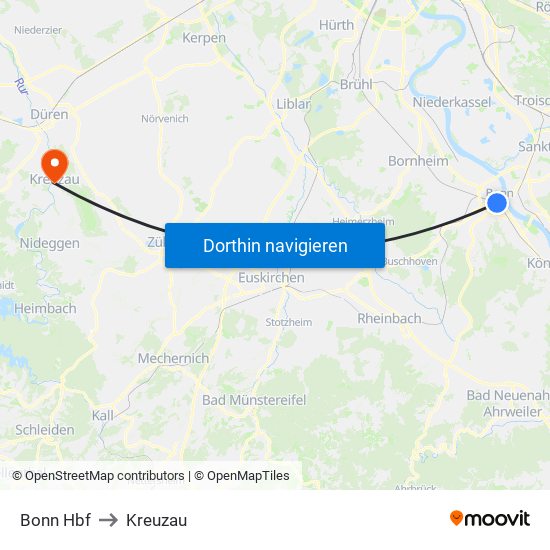 Bonn Hbf to Kreuzau map