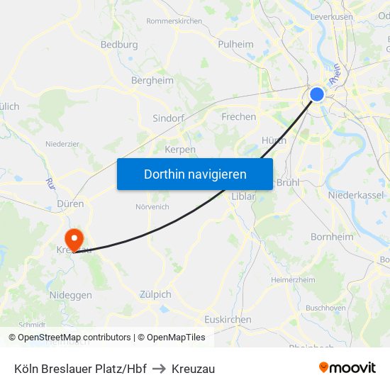 Köln Breslauer Platz/Hbf to Kreuzau map