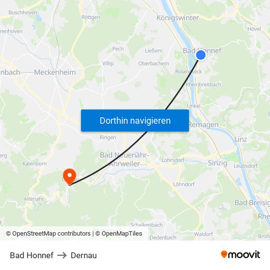 Bad Honnef to Dernau map