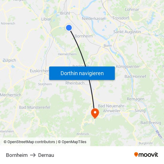 Bornheim to Dernau map