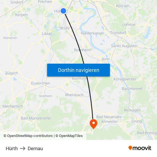 Hürth to Dernau map