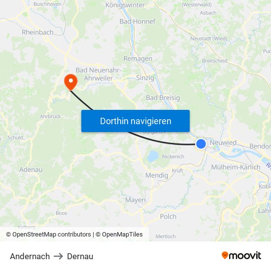 Andernach to Dernau map