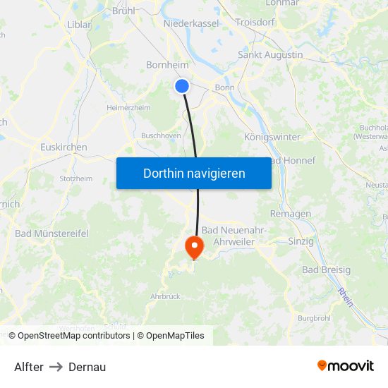 Alfter to Dernau map