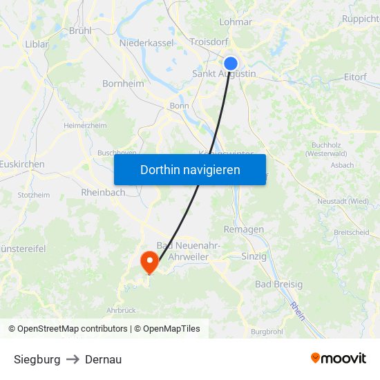 Siegburg to Dernau map
