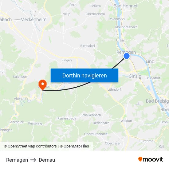 Remagen to Dernau map