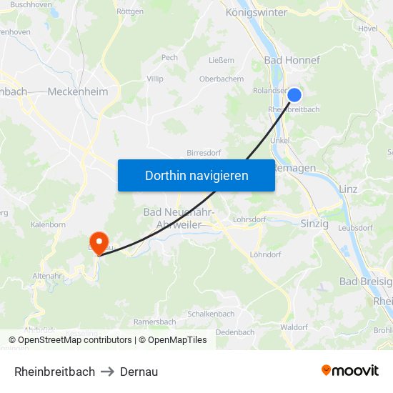 Rheinbreitbach to Dernau map