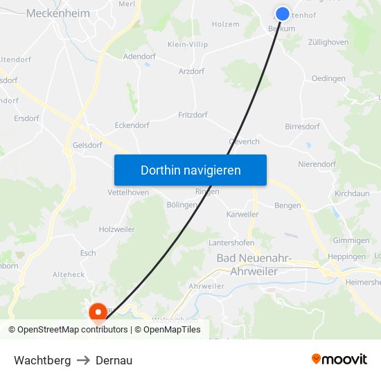 Wachtberg to Dernau map