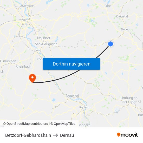 Betzdorf-Gebhardshain to Dernau map