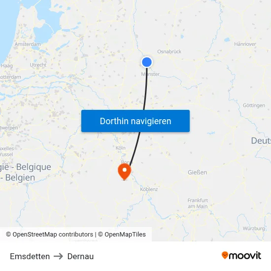 Emsdetten to Dernau map