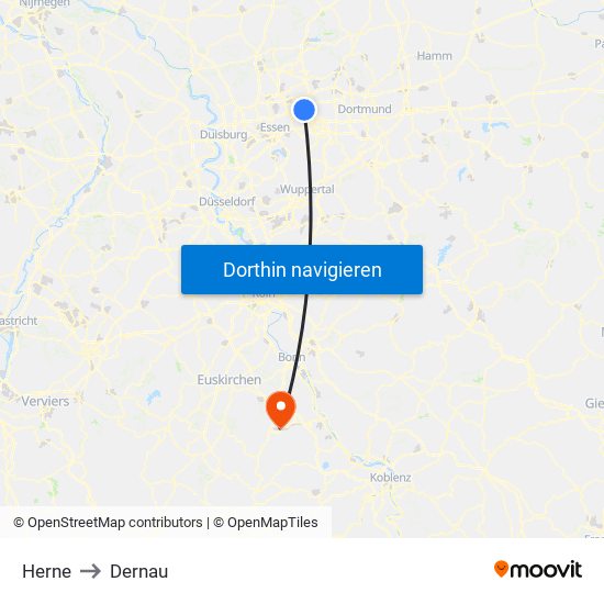 Herne to Dernau map