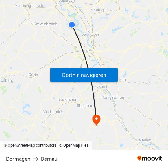 Dormagen to Dernau map