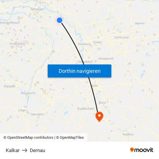 Kalkar to Dernau map