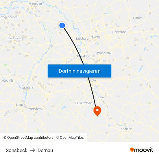 Sonsbeck to Dernau map