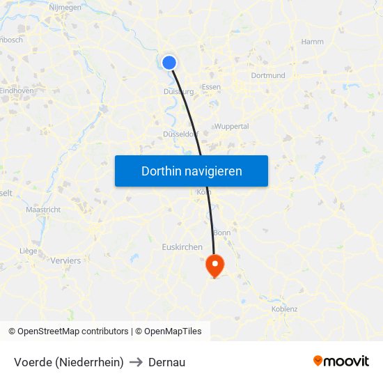 Voerde (Niederrhein) to Dernau map